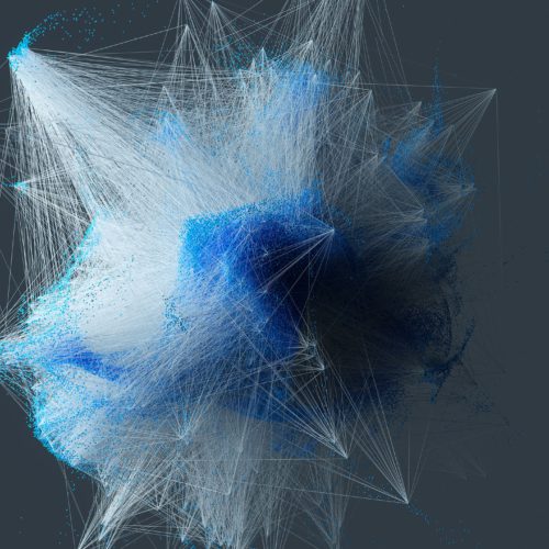 Digital generated image particle connection network on grey background